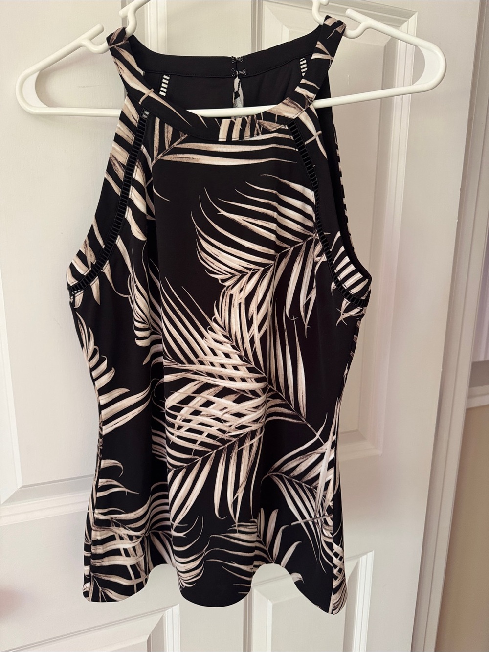 White House Black Market Black Palm-Print Halter Camisole